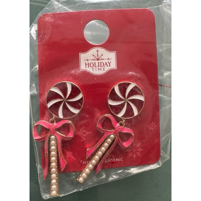 Holiday Time Festive Earrings With Red And White Accents
